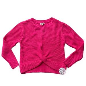 Love & Joy Women's LG Cable-Knit Twist-Front Magenta Long-Sleeve Sweater - NWT